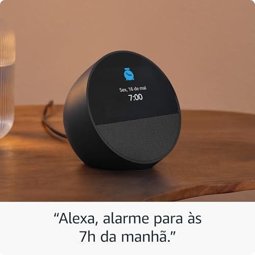 Novo Echo Spot com Alexa (2024) | Despertador inteligente com som vibrante | Cor Preta Novo Echo Spot com Alexa (2024) | Despertador inteligente com som vibrante | Cor Preta