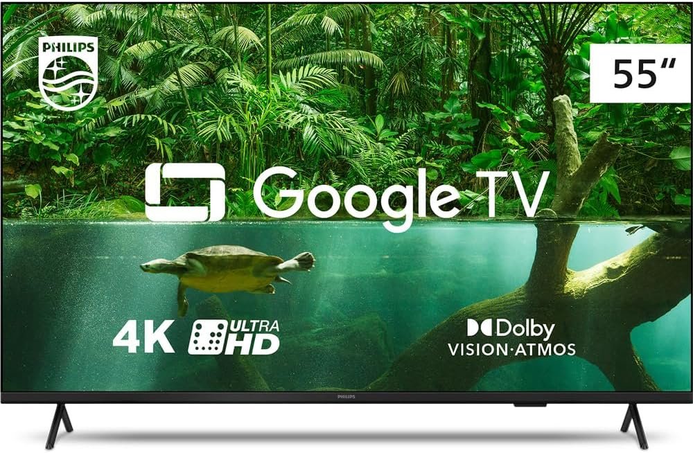 Smart TV Philips 55" 4K 55PUG7408/78, Google TV, Comando de Voz, Dolby Vision/Atmos, VRR/ALLM, Bluetooth 1