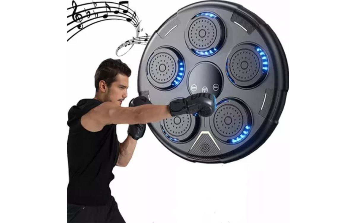 Máquina De Boxe Eletrônica Musical Bluetooth Montada na Parede, Alvo Inteligente Velocidade Ajustável + Luva 1 Máquina De Boxe Eletrônica Musical