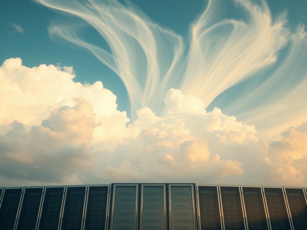 A vast, ethereal cloud formation dominates the scene, its wispy tendrils reaching across a serene, azure sky. Beneath, a sleek, contemporary data center stands, its polished steel and glass facade reflecting the surrounding landscape. The interplay of the tangible and intangible elements creates a sense of balance and harmony, illustrating the seamless integration of cloud-based storage technology into the modern digital landscape. Warm, diffused lighting casts a soft glow, evoking a sense of security and reliability. The composition is framed by a slight tilt, adding depth and dynamism to the overall image. A vast, ethereal cloud formation dominates the scene, its wispy tendrils reaching across a serene, azure sky. Beneath, a sleek, contemporary data center stands, its polished steel and glass facade reflecting the surrounding landscape. The interplay of the tangible and intangible elements creates a sense of balance and harmony, illustrating the seamless integration of cloud-based storage technology into the modern digital landscape. Warm, diffused lighting casts a soft glow, evoking a sense of security and reliability. The composition is framed by a slight tilt, adding depth and dynamism to the overall image.