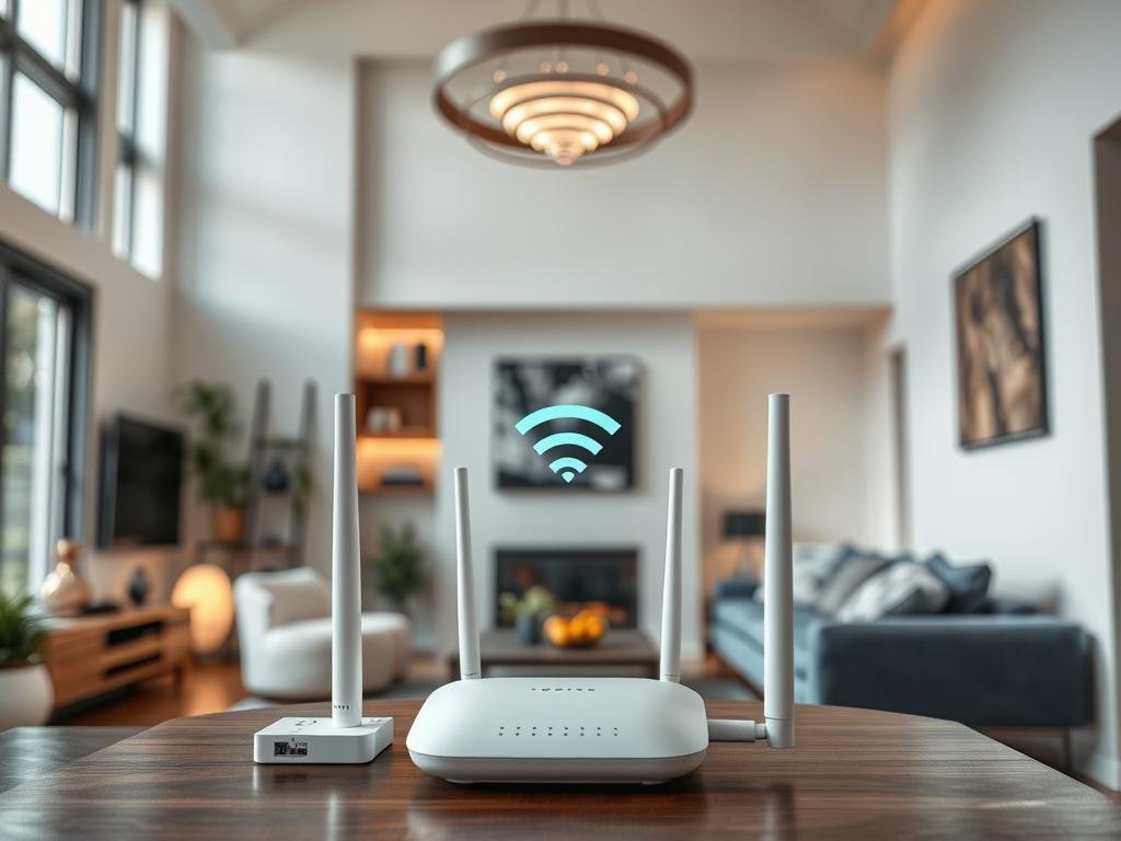 Imagem de um sistema Mesh Wi-Fi Imagem de um sistema Mesh Wi-Fi