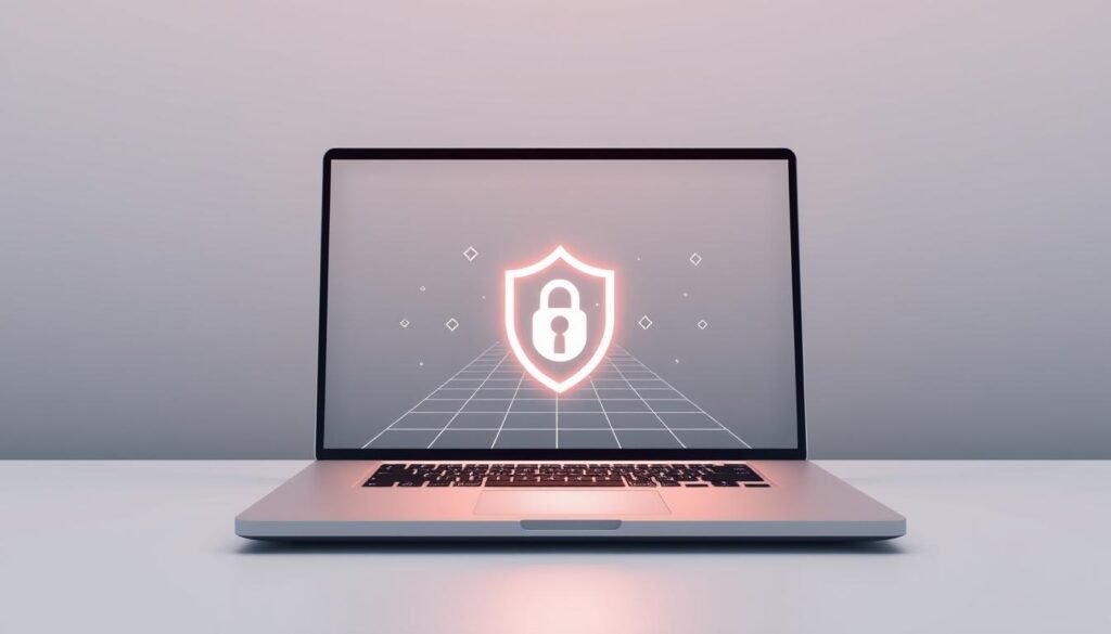 A serene, minimalist illustration of a secure VPN connection. In the foreground, a sleek, modern laptop device rests on a minimalist desk, its screen displaying a simplified VPN icon. The middle ground features a subtle grid of data packets flowing seamlessly through a secure tunnel, represented by clean geometric shapes. The background showcases a muted, calming gradient, suggesting the safety and privacy provided by the VPN service. The overall aesthetic is crisp, elegant, and techno-minimalist, reflecting the secure and private nature of the Navegação Segura VPN. A serene, minimalist illustration of a secure VPN connection. In the foreground, a sleek, modern laptop device rests on a minimalist desk, its screen displaying a simplified VPN icon. The middle ground features a subtle grid of data packets flowing seamlessly through a secure tunnel, represented by clean geometric shapes. The background showcases a muted, calming gradient, suggesting the safety and privacy provided by the VPN service. The overall aesthetic is crisp, elegant, and techno-minimalist, reflecting the secure and private nature of the Navegação Segura VPN.