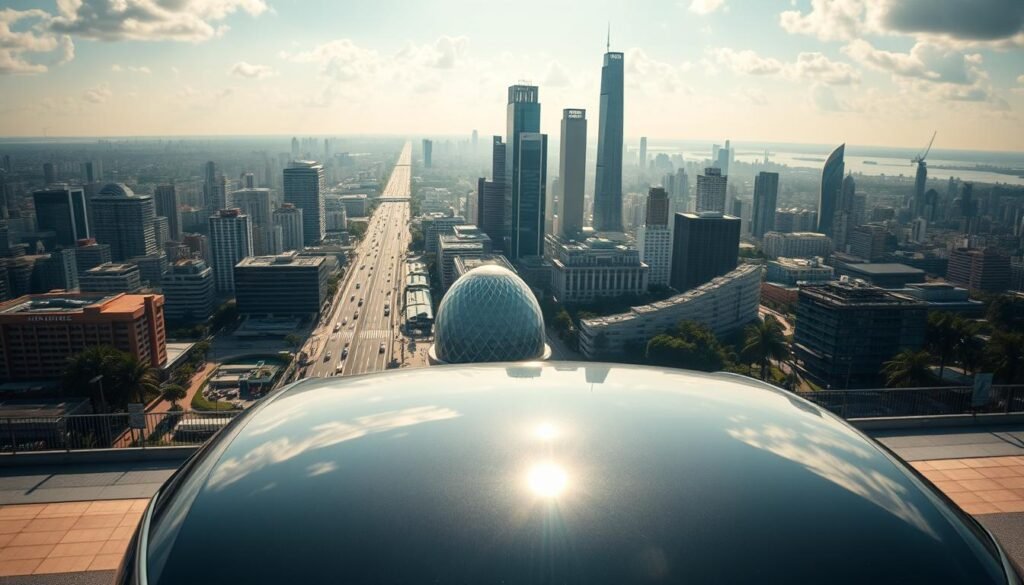 A sleek and modern electric vehicle stands prominently in the foreground, its glossy exterior reflecting the sun's rays. In the middle ground, a bustling urban landscape unfolds, with towering skyscrapers and bustling streets, capturing the vibrant energy of the Brazilian automotive market. The background is a panoramic view of the cityscape, bathed in a warm, golden hue, conveying a sense of progress and innovation. The scene is captured through a wide-angle lens, allowing the viewer to take in the full scope of BYD's automotive investment in Brazil, a testament to the company's global ambitions and the country's embracing of electric mobility. A sleek and modern electric vehicle stands prominently in the foreground, its glossy exterior reflecting the sun's rays. In the middle ground, a bustling urban landscape unfolds, with towering skyscrapers and bustling streets, capturing the vibrant energy of the Brazilian automotive market. The background is a panoramic view of the cityscape, bathed in a warm, golden hue, conveying a sense of progress and innovation. The scene is captured through a wide-angle lens, allowing the viewer to take in the full scope of BYD's automotive investment in Brazil, a testament to the company's global ambitions and the country's embracing of electric mobility.