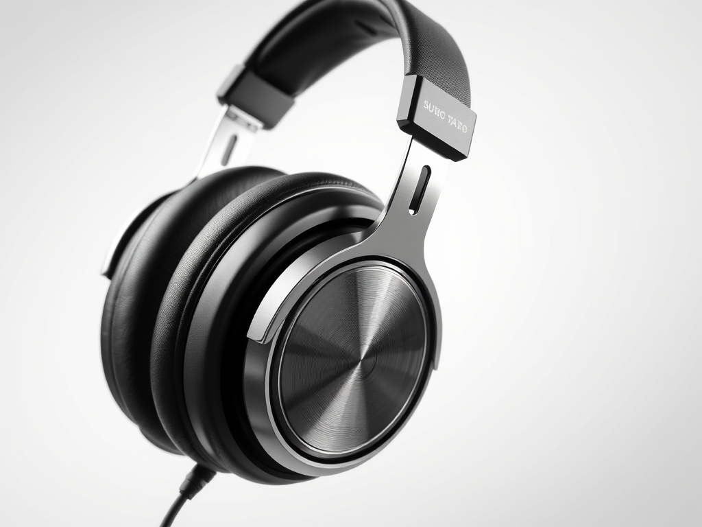 Fone de ouvido over-ear com design moderno e elegante, apresentando almofadas acolchoadas e acabamento em metal.