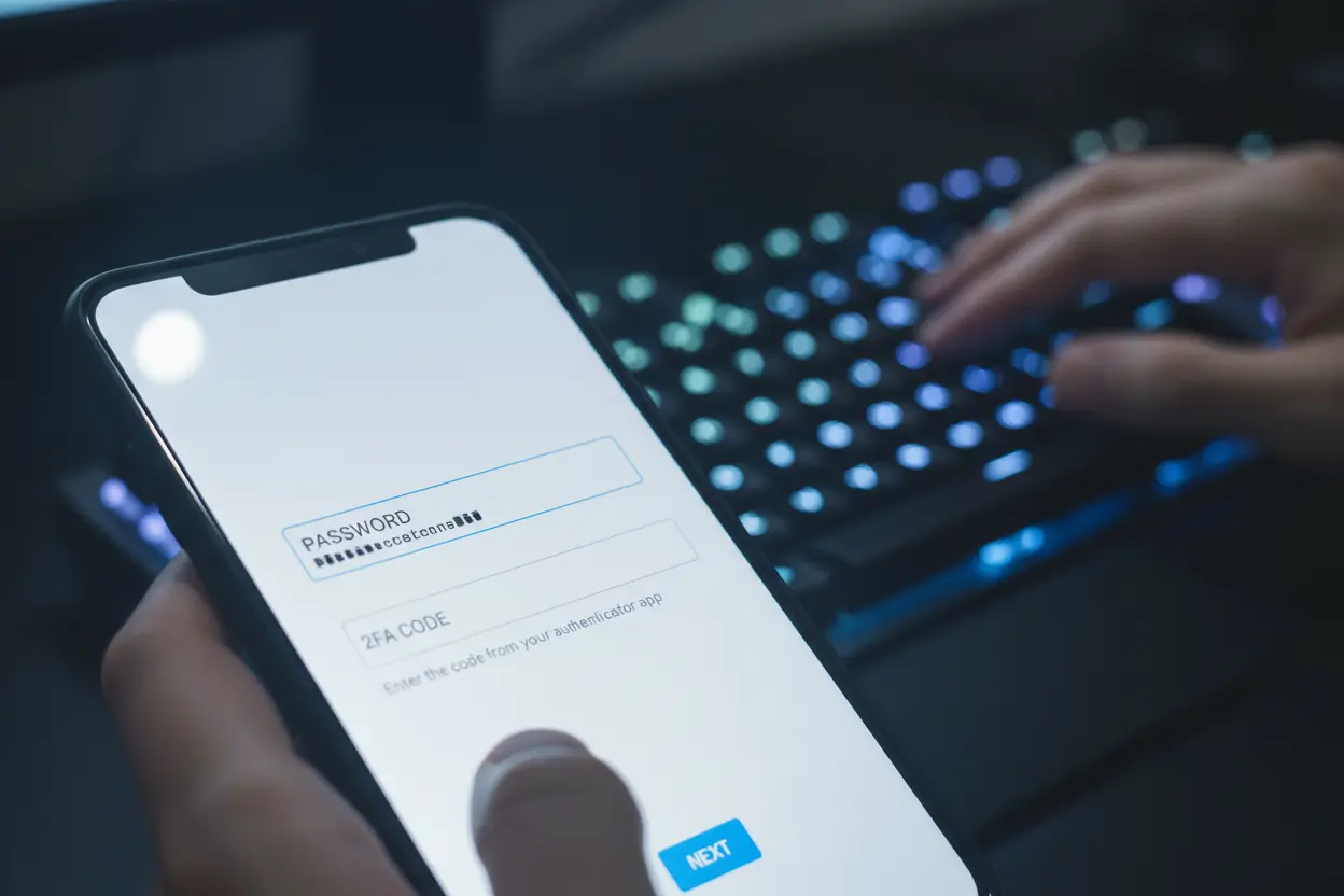 Autenticação de Dois Fatores Tela de celular mostrando autenticação de dois fatores para login seguro.