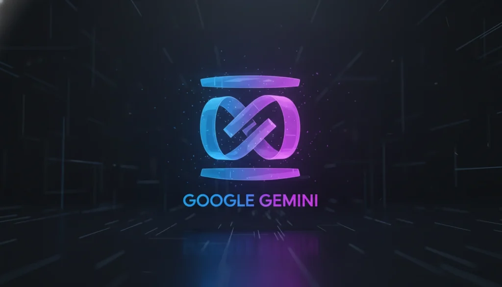 Logo oficial do Google Gemini com fundo tecnológico