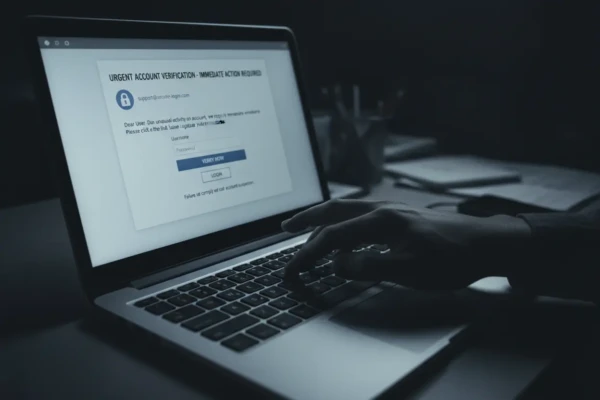 O que é phishing e como não cair nessa armadilha: exemplo de e-mail malicioso.
