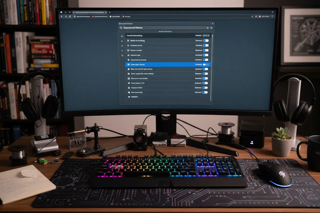 Interface chrome://flags com opções de recursos experimentais do Google
