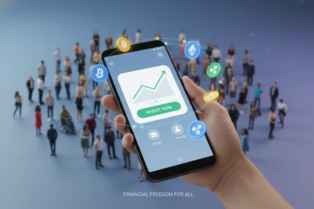 Smartphone com app FinTech, democratização do acesso financeiro