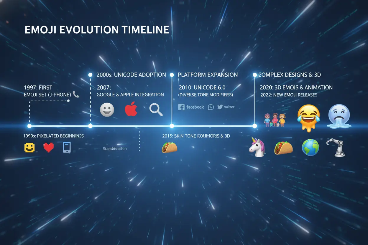 Infográfico da evolução dos emojis e como surgiu o emoji.