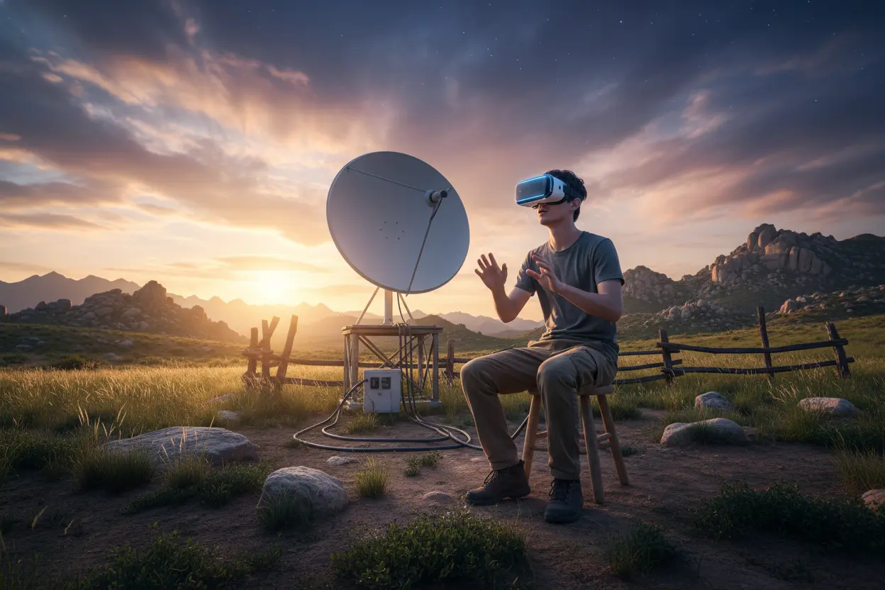 Pessoa em VR em área rural, como a tecnologia está democratizando o acesso