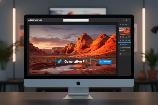 Interface do Adobe Express com ferramentas de IA para editar fotos grátis 2024