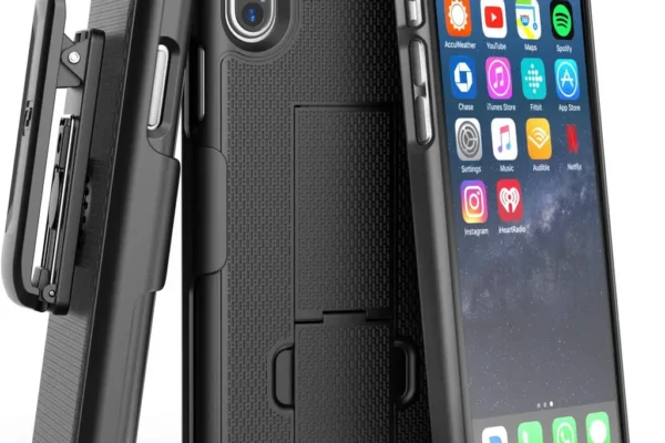 Capa preta Encased DuraClip para iPhone XS com clipe de cinto.