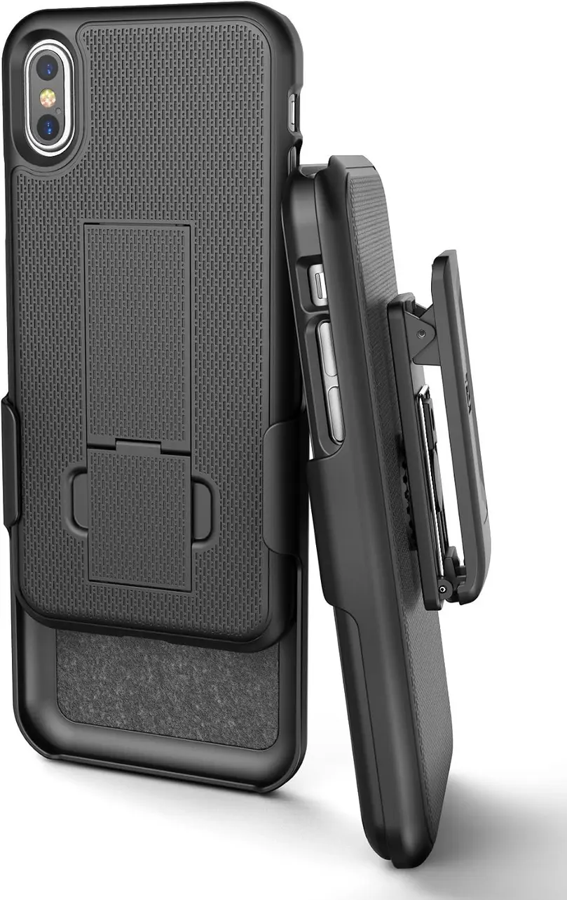 Close-up da capa Encased para iPhone XS, mostrando recortes e textura.