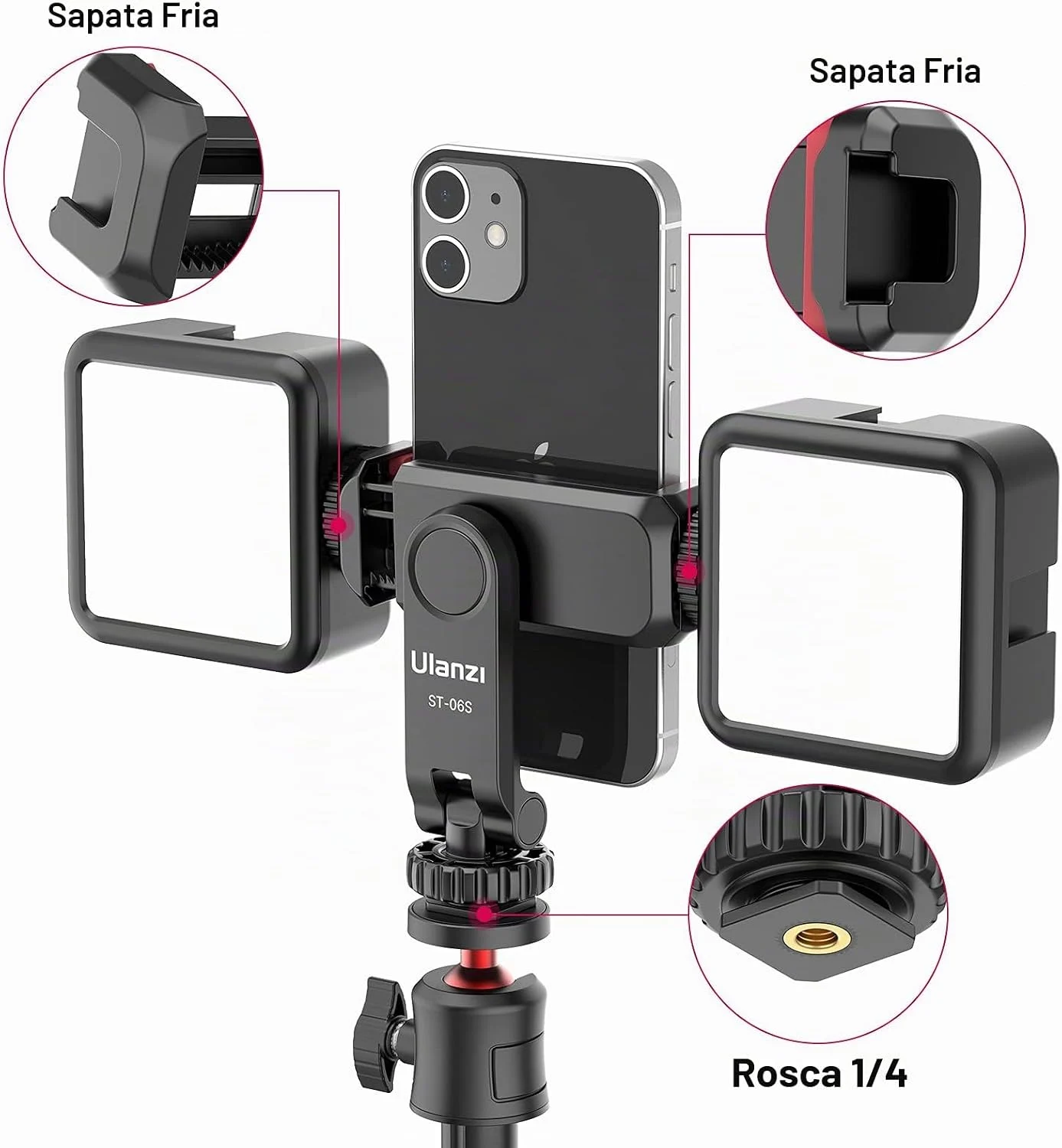 Adaptador Ulanzi ST-06S, um suporte para tripé de celular com rotação de 360°