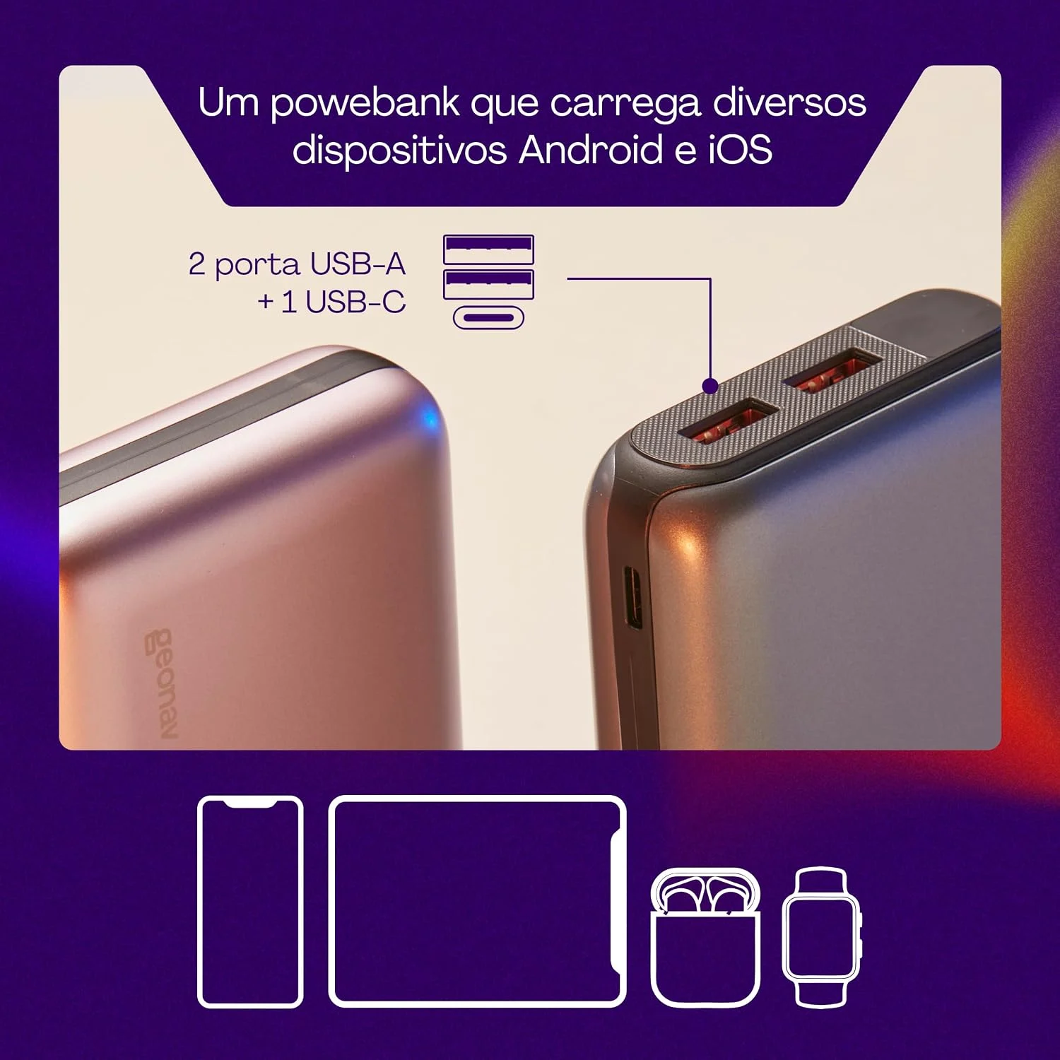 Geonav Power Bank 20000mAh com display LED indicador de bateria
